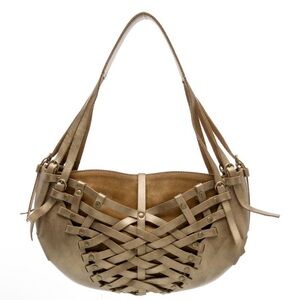 🔥 Bally Bronze Woven Bag – RARE Sculptural Artisan Leather + Brass Rivets